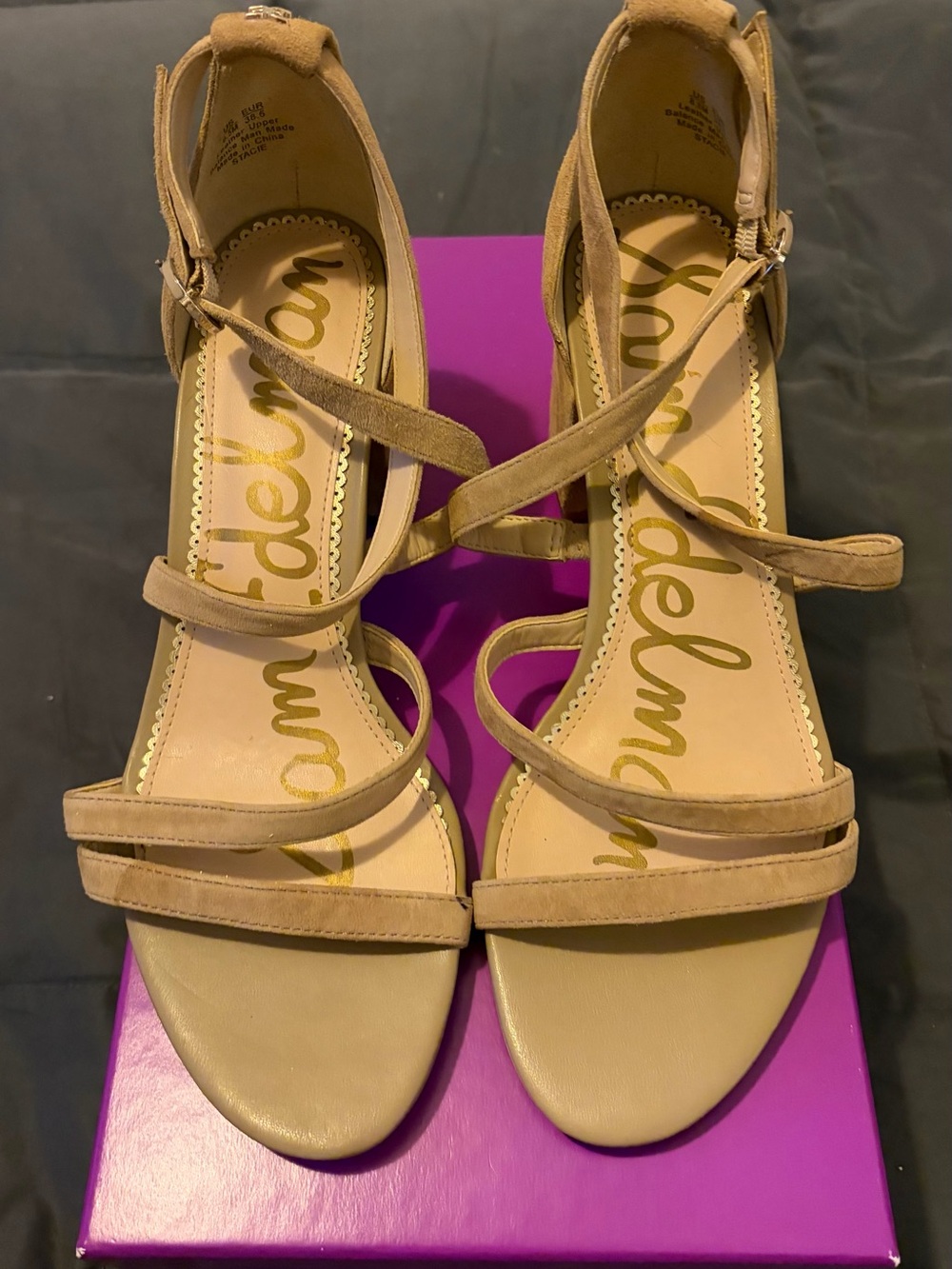 Sam Edelman Tan Strappy Ankle-Heel Sandals
